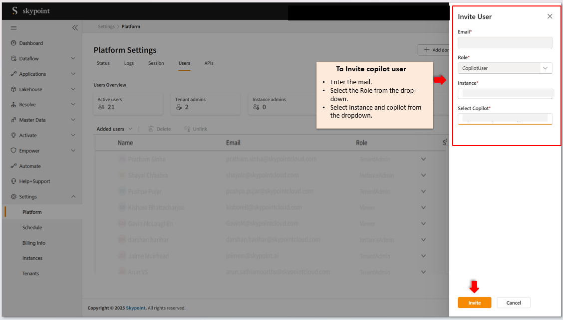 Invite the user on Skypoint AIP