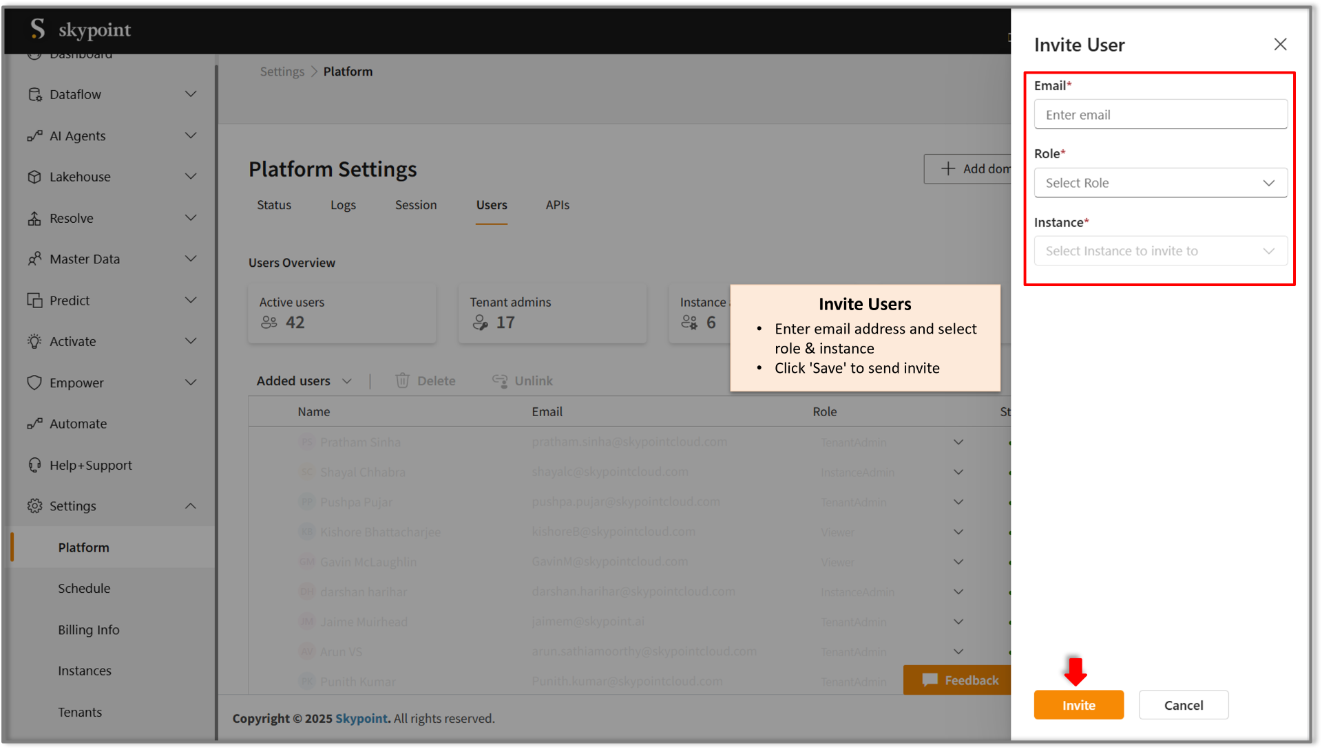 Invite the user on Skypoint AIP